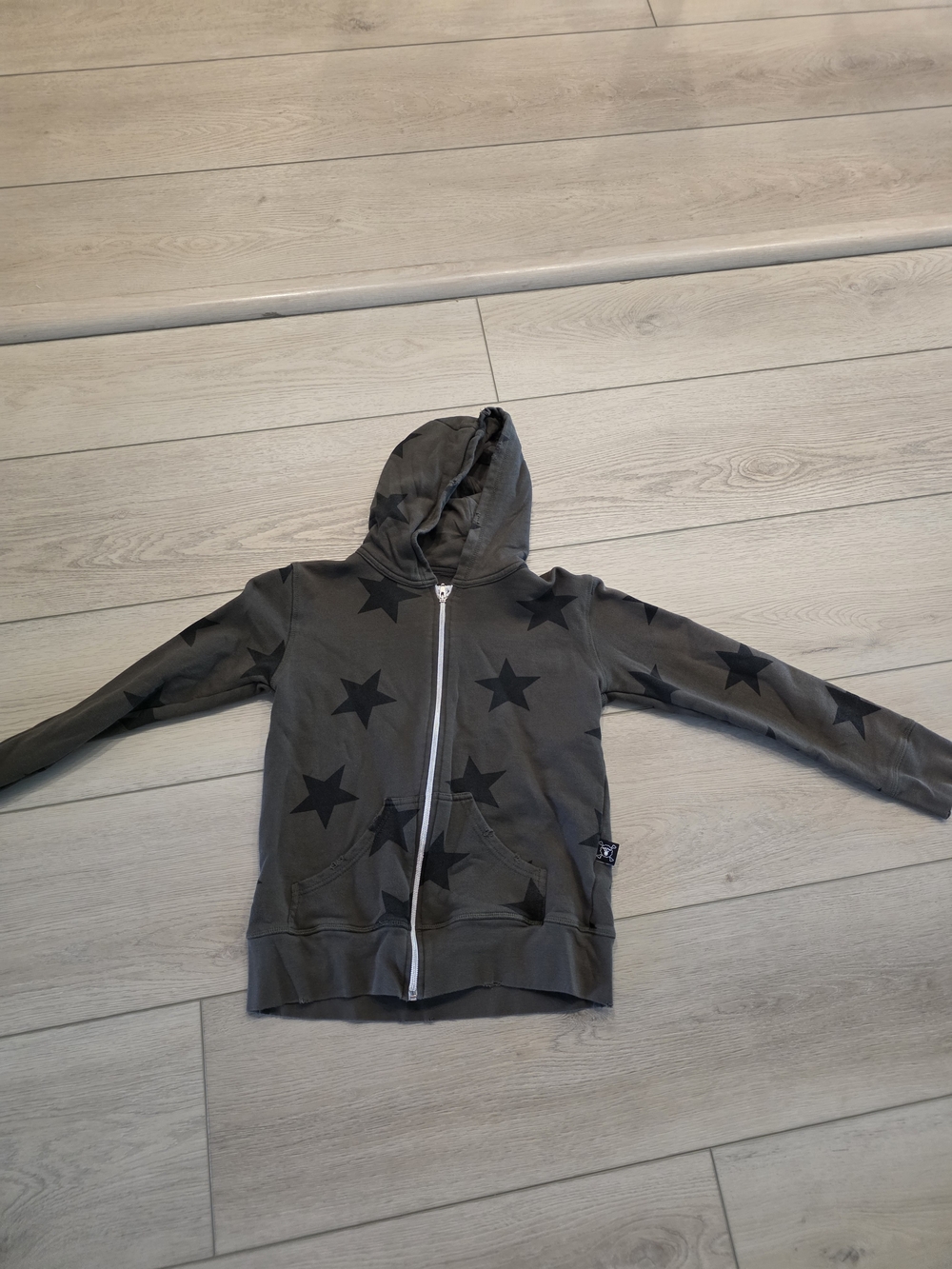 Nununu Kids Star Print Hooded Zip-Up Sweatshirt - Gray 8-9 Boys